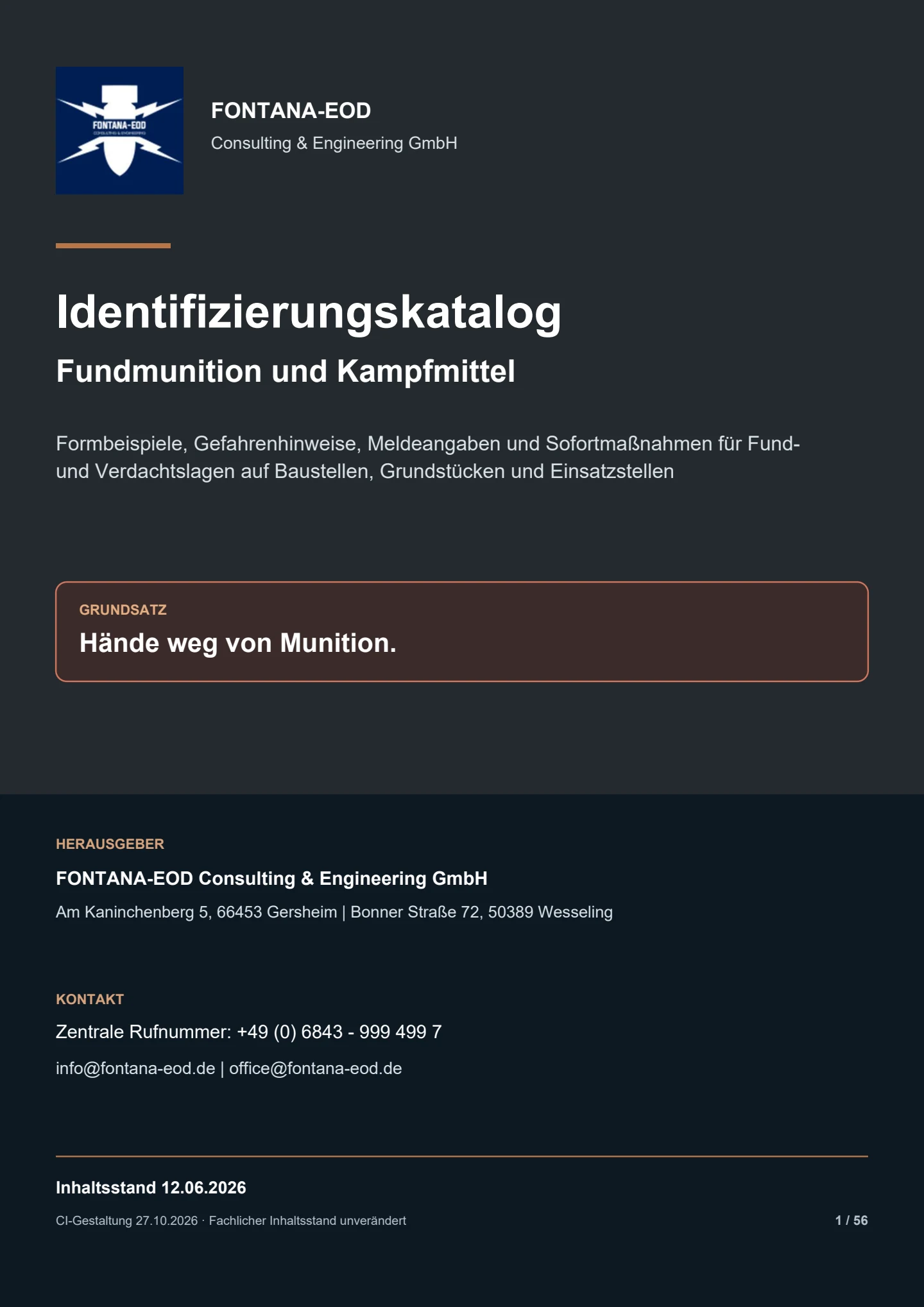 Identifizierungskatalog im FONTANA-EOD-Design – Seite 1 Identifizierungskatalog – Seite 1